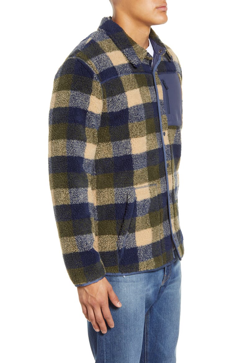 UGG Keefe High Pile Fleece Jacket, Alternate, color, OLIVE BUFFALO PLAID