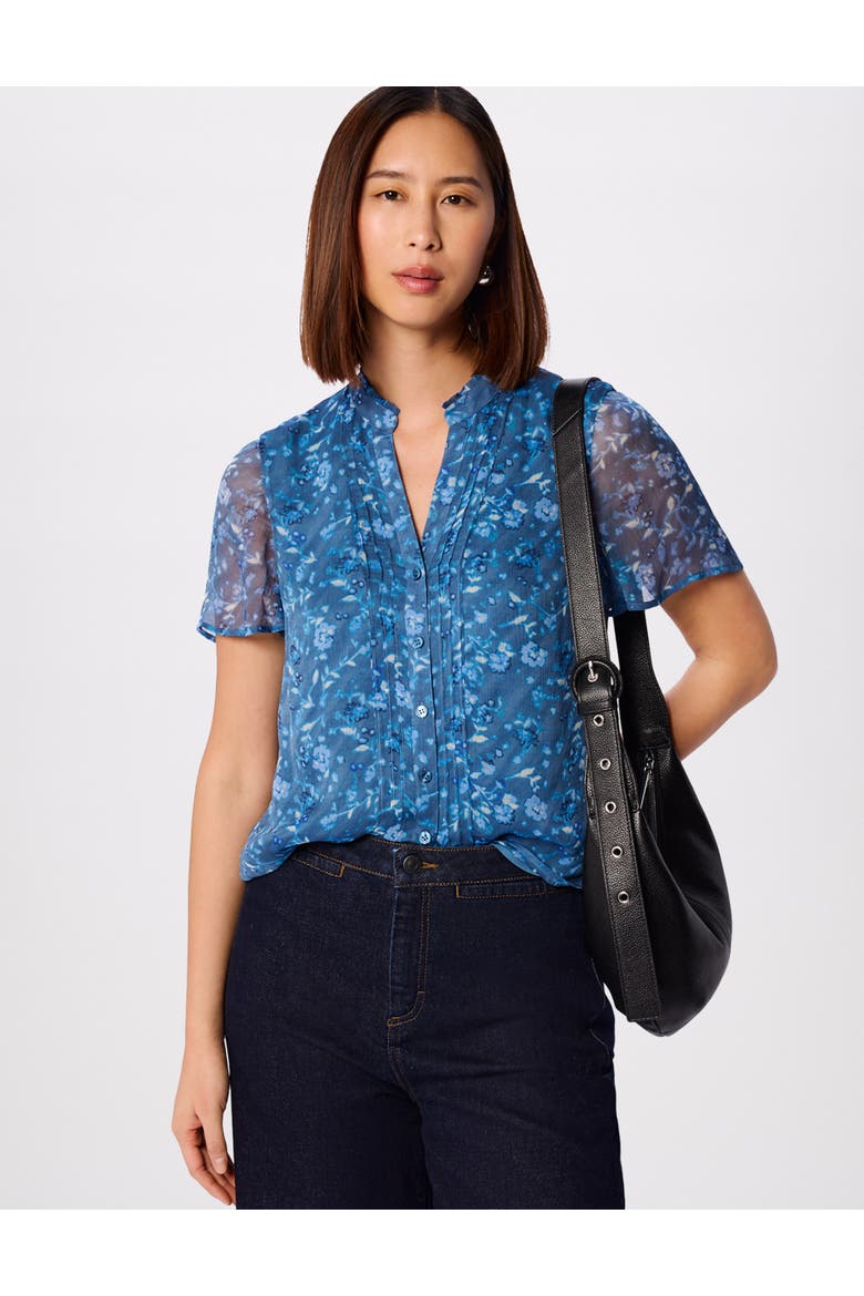 Ditsy Floral V Neck-Blouse, Main, color, Teal/Multi