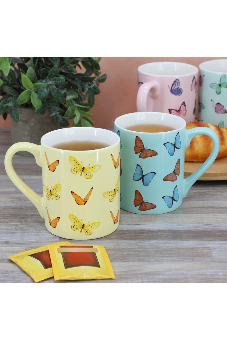 Butterfly Pop 4 Piece 18 Ounce Stoneware Mug Set, Alternate, color, Green