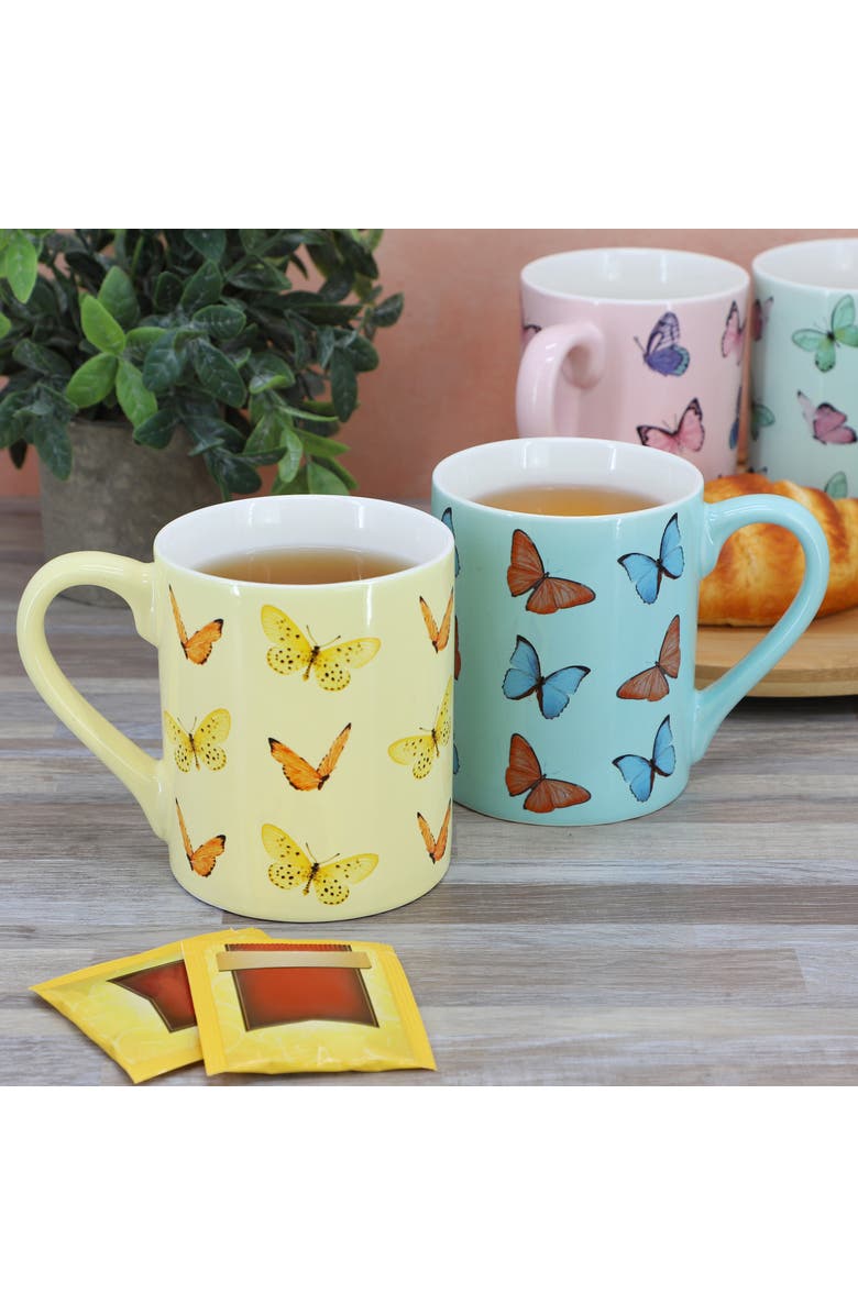 Gibson Home Butterfly Pop 4 Piece 18 Ounce Stoneware Mug Set, Alternate, color, Green