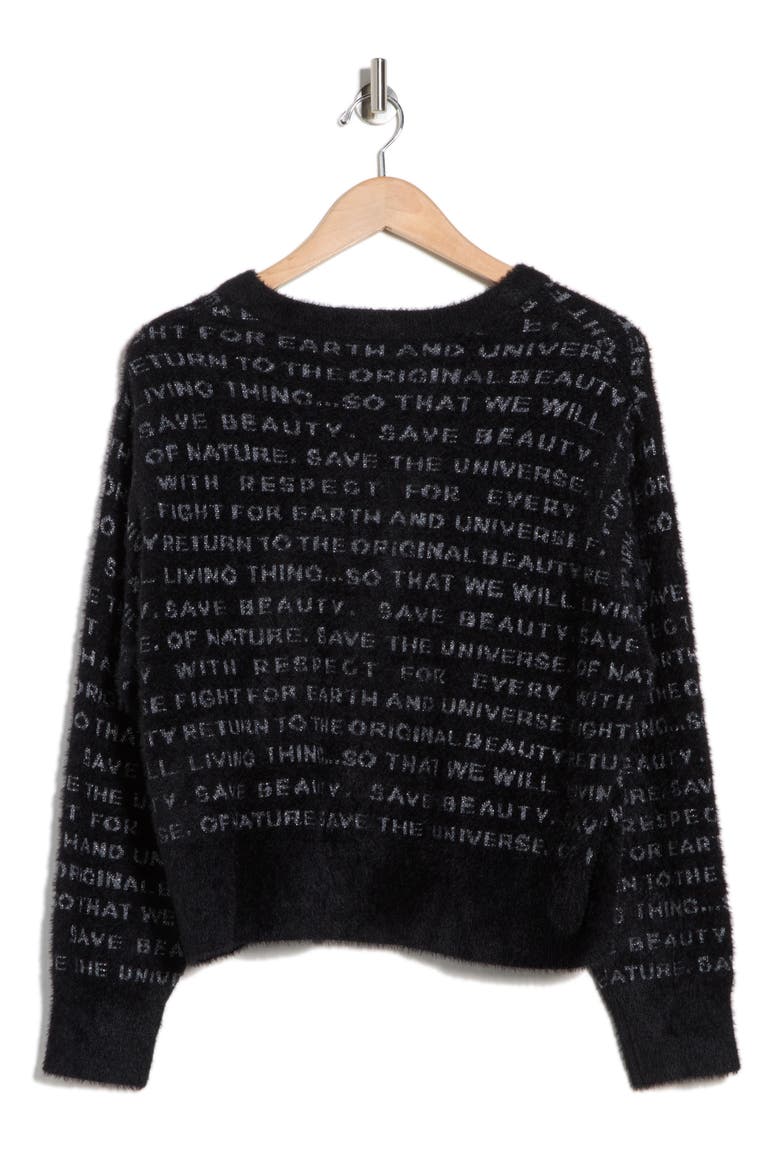 Metallic Script Jacquard Sweater, Alternate, color, BLACK