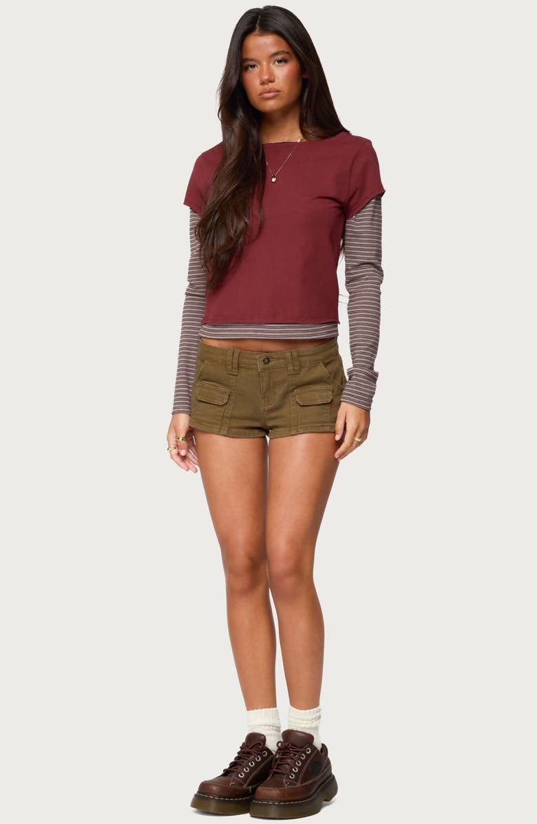 EDIKTED Layered Stretch-Cotton T-Shirt, Alternate, color, Burgundy