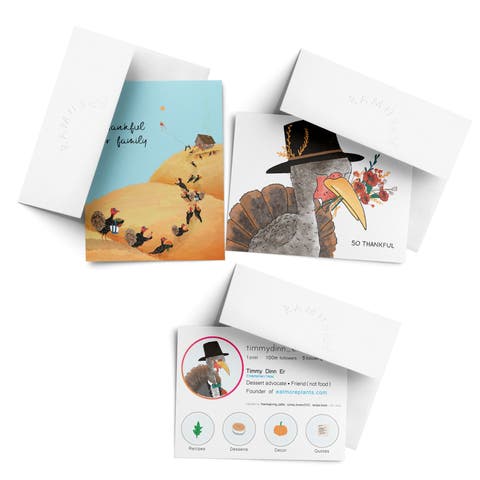 Turkey Thanksgiving Fall/Autumn Greeting Card Pack Sets (3 ct, Assorted)