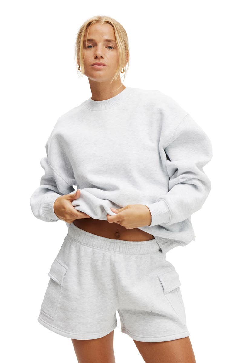 COTTON ON BODY Women's Active Plush Crew Sweatshirt, Main, color, Cloudy Grey Marle