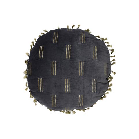 Cotton Velvet Pillow with Metallic Embroidery and Tassels