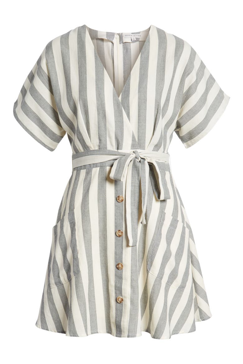 Stripe Cotton Wrap Dress, Alternate, color, BLACK STRIPE