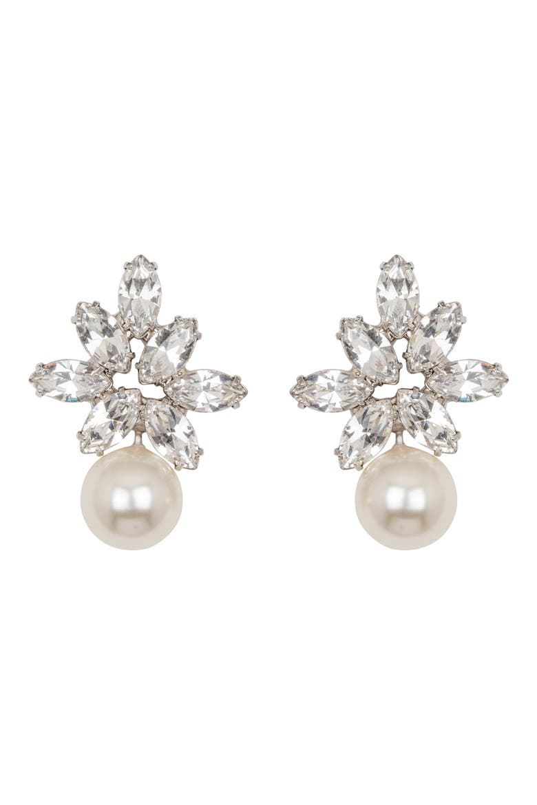 Liza Marquise Cut Crystal & Faux Pearl Drop Earrings, Main, color, CRYSTAL