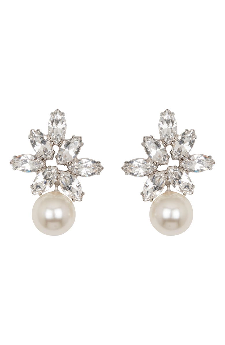 Jennifer Behr Liza Marquise Cut Crystal & Faux Pearl Drop Earrings, Main, color, Crystal