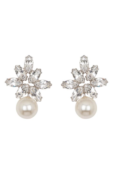 Liza Marquise Cut Crystal & Faux Pearl Drop Earrings