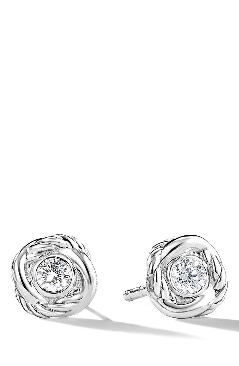 David Yurman Infinity Stud Earrings in 18K White Gold with Diamonds, Main, color, 