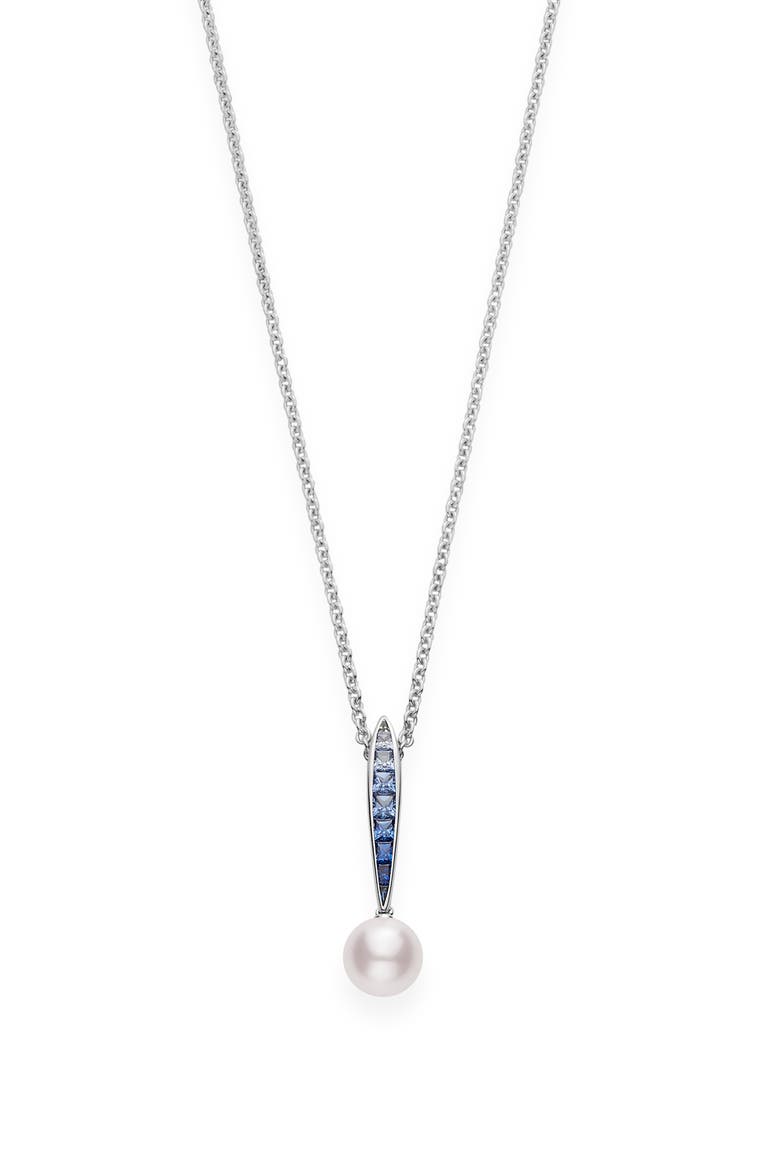 Ocean Sapphire & Pearl Pendant Necklace, Main, color, WHITE GOLD