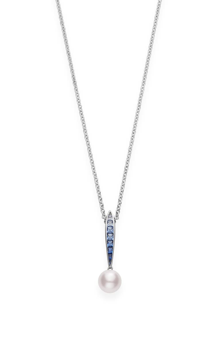 Mikimoto Ocean Sapphire & Pearl Pendant Necklace, Main, color, White Gold