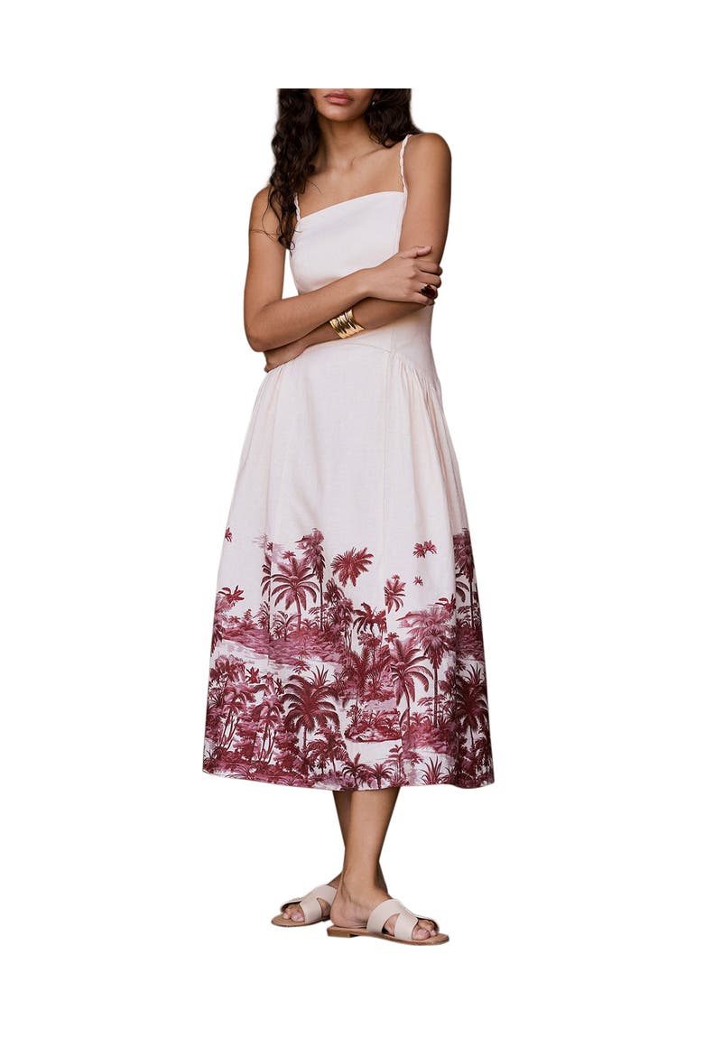Palm Print Midi Dress, Alternate, color, Burgundy