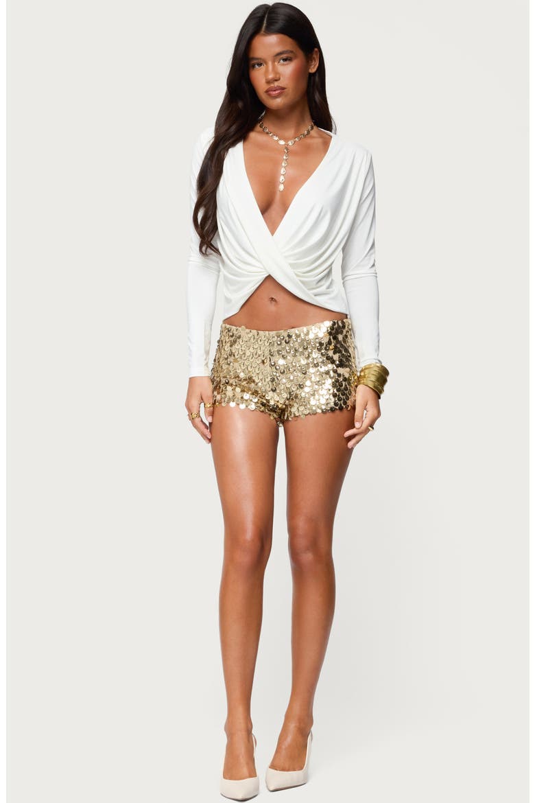 Twist Front V-Neck Long Sleeve Crop Top, Alternate, color, CREAM