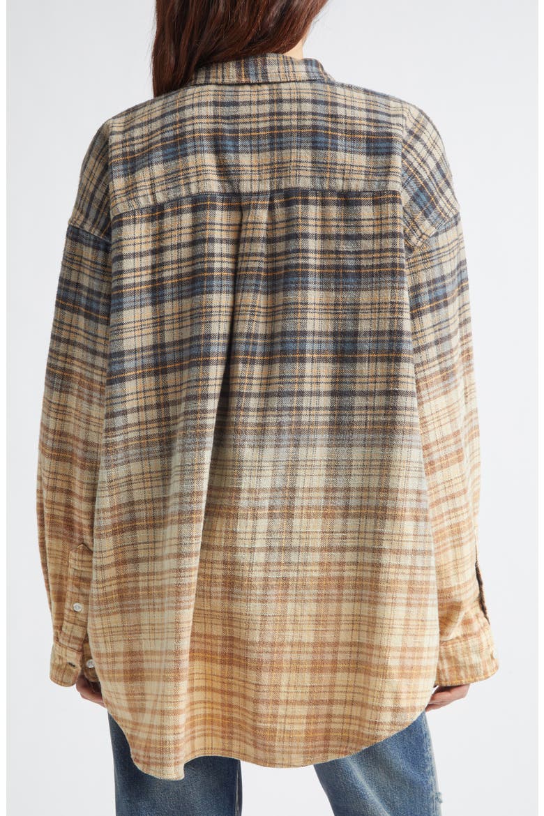 Dip Dye Plaid Button-Up Boyfriend Shirt, Alternate, color, DIP BLEACH BLUE YELLOW PLAID