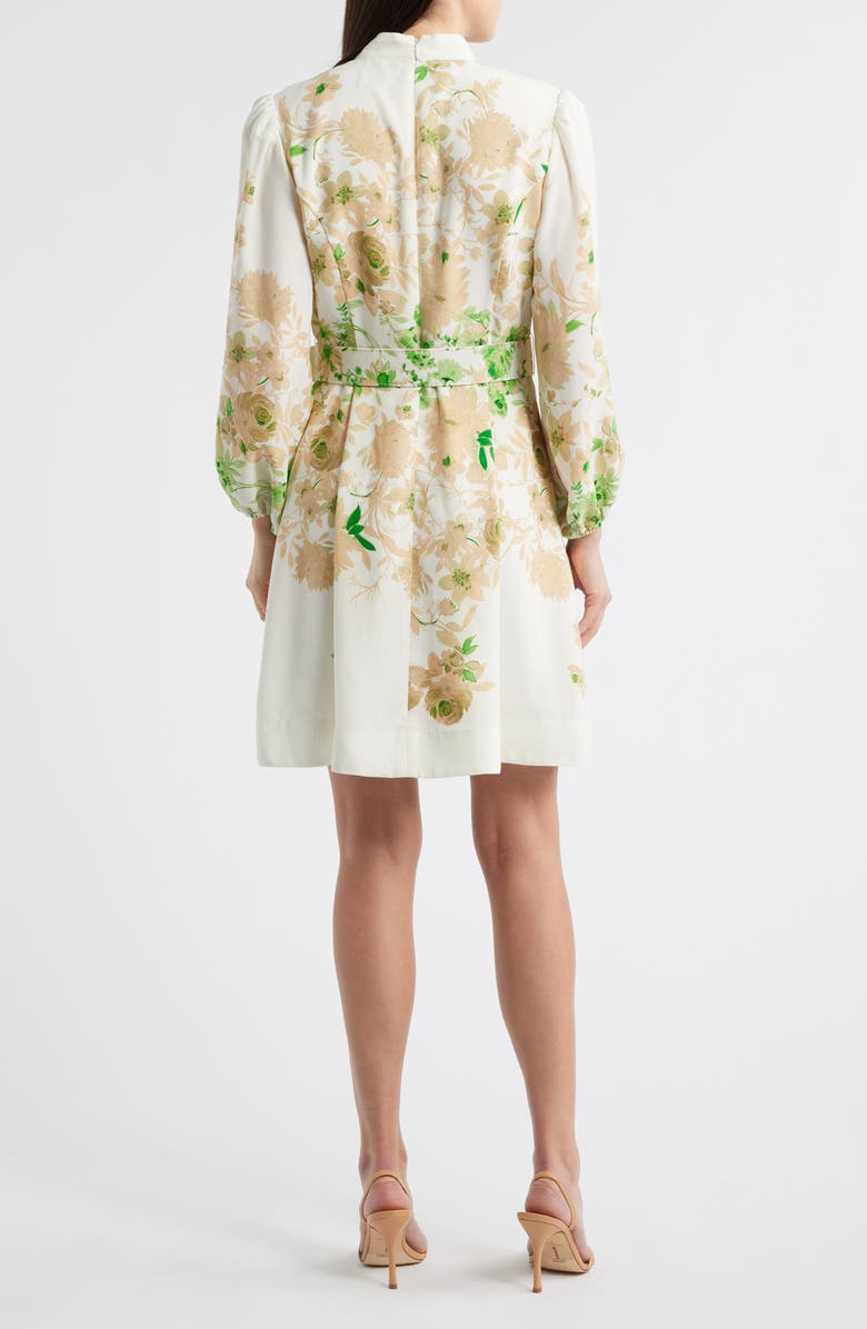Tahari ASL Border Print Belted Long Sleeve Dress, Alternate, color, Ivory Fern