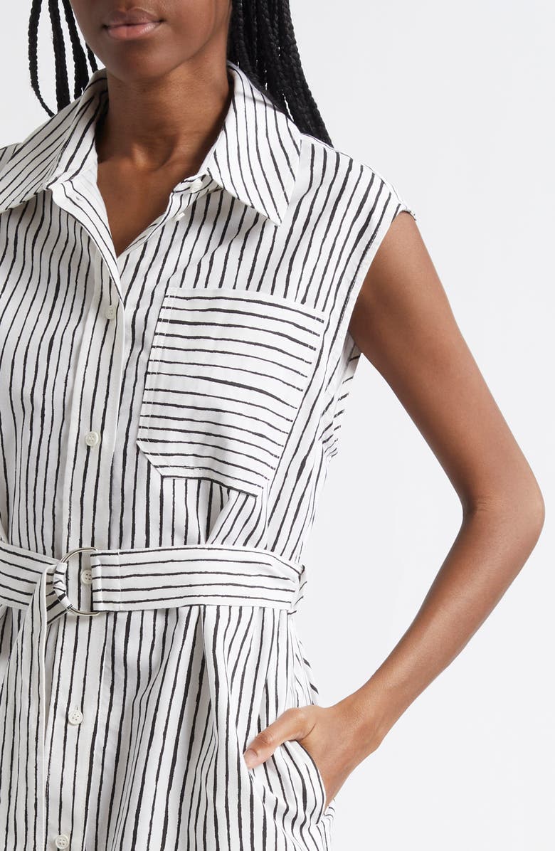 Marimekko Simppeli Aita Stripe Sleeveless Cotton Shirtdress, Alternate, color, Off White/ Black