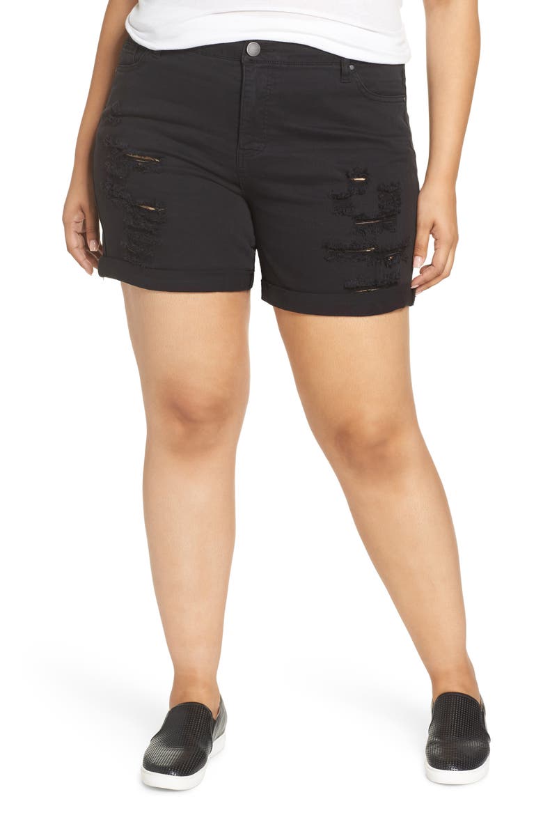 Tinsel Ripped Bermuda Shorts, Main, color, BLACK