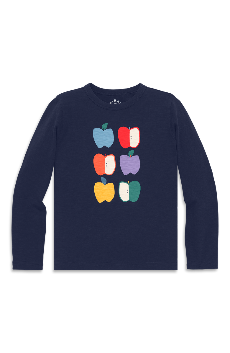 Primary Kids Long Sleeve Rainbow Apple Tee, Main, color, Navy