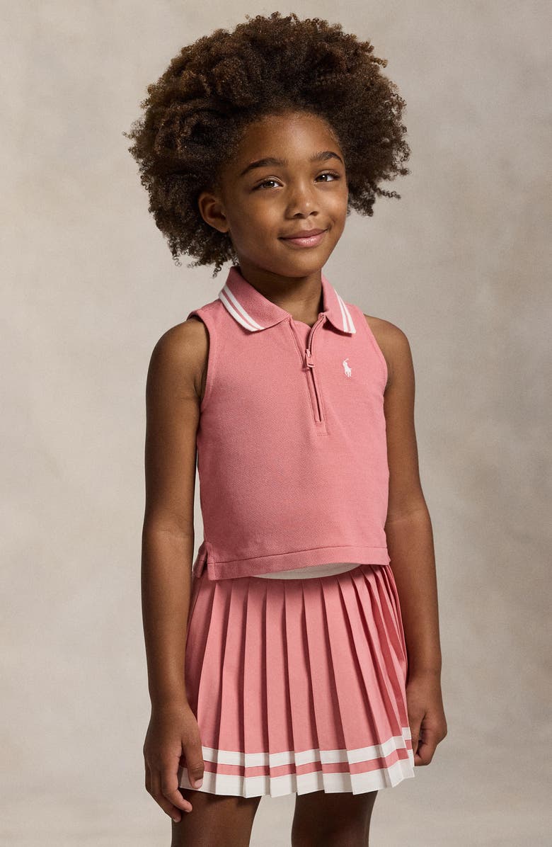 Polo Ralph Lauren Kids' Stretch Mesh Half Zip Sleeveless Polo, Alternate, color, Desert Rose