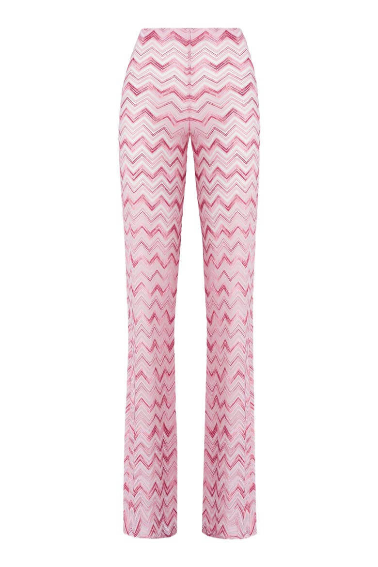 Flare Trousers In Slub Zigzag Viscose Blend, Alternate, color, White &  Pink