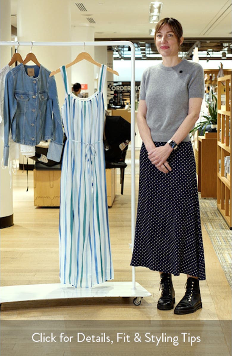 Vertical Stripe Pleated Tie Waist Midi Dress, sales video thumbnail