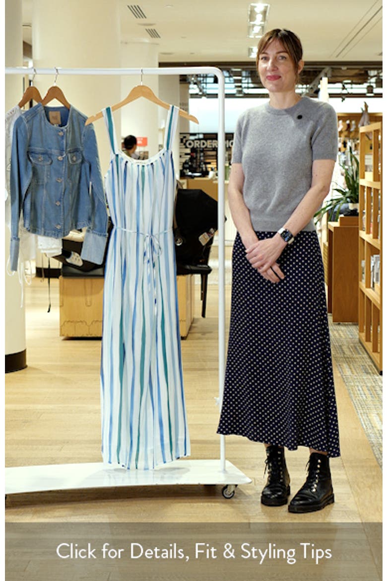 Vertical Stripe Pleated Tie Waist Midi Dress video