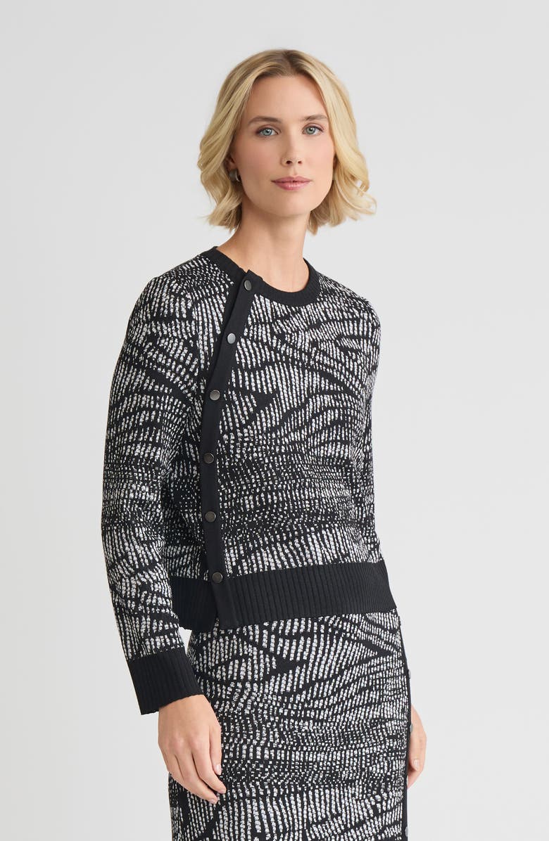 Misook Abstract Animal Print Soft Knit Sweater, Alternate, color, Black/White