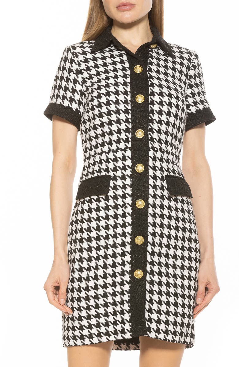 Alexia Admor Jenni Tweed Shirtdress, Alternate, color, Black/ White Houndstooth