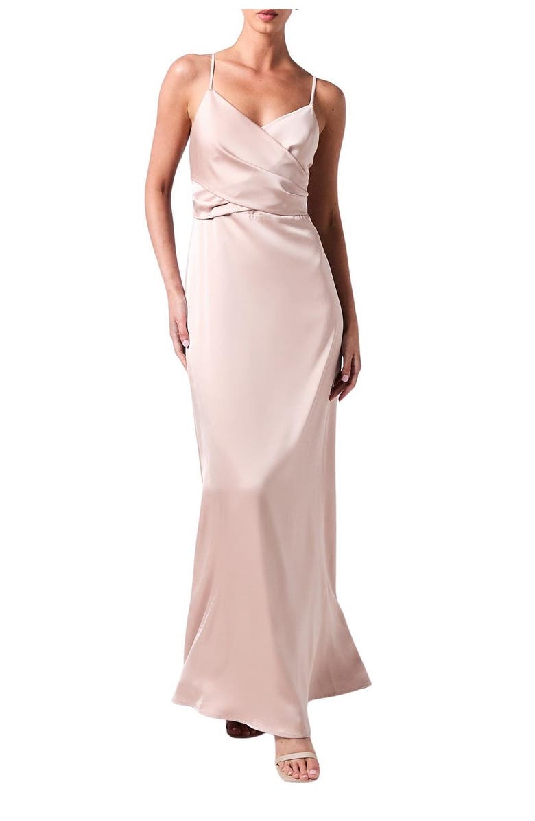 Coast Wrap Waist Satin Cami Bridesmaids Dress, Alternate, color, Mocha