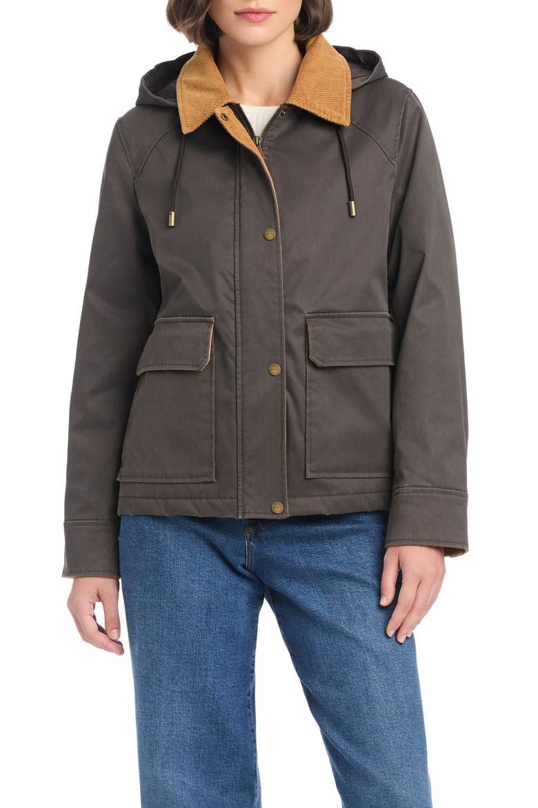 Hooded Waxed Jacket, Alternate, color, DARK BROWN