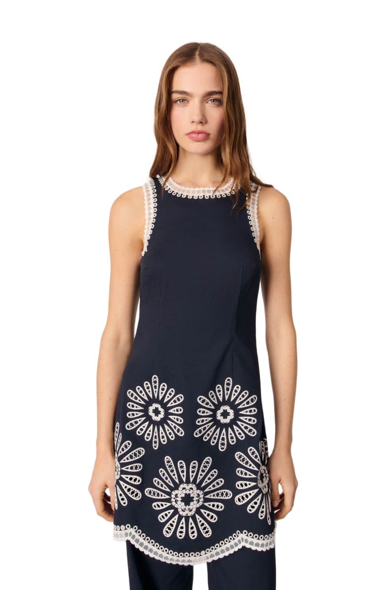 maje mini dress with crochet details, Alternate, color, 