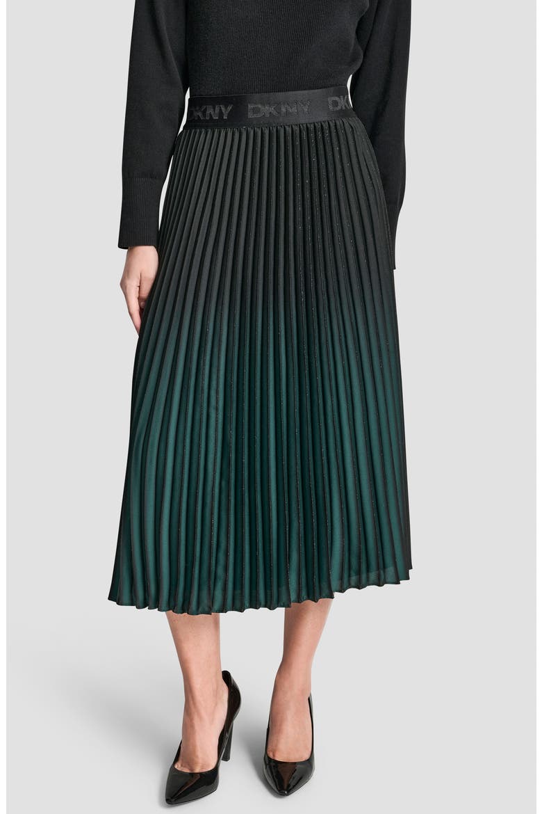 Foil Ombré Pleated Midi Skirt, Main, color, BLACK/ATLANTIC GREEN