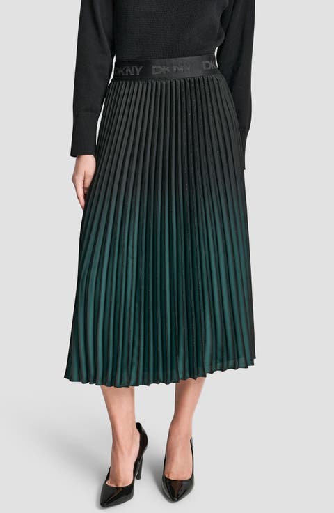Foil Ombré Pleated Midi Skirt