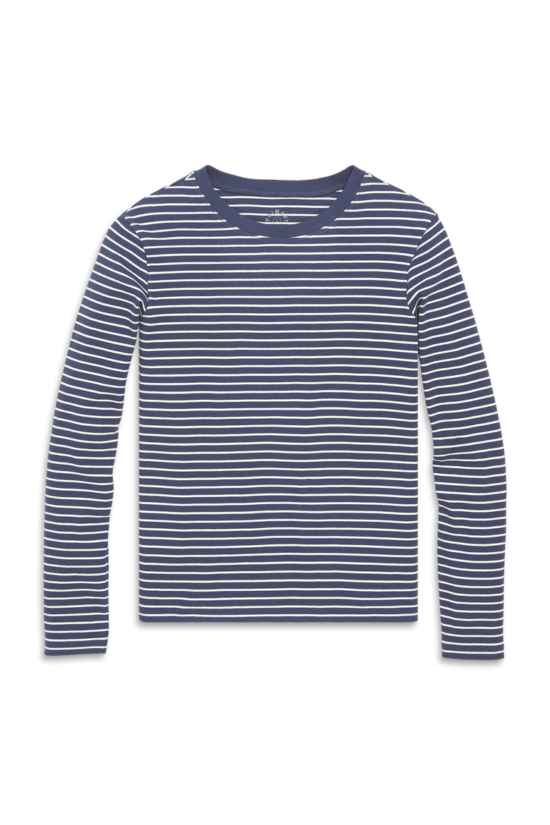 Women's Fit Long Sleeve Rib Tee In Stripe, Main, color, Sunwashed Navy Ivory Stripe
