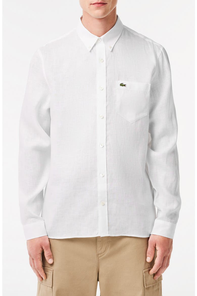 Regular Fit Linen Button-Down Shirt, Main, color, WHITE