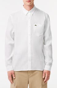 Lacoste Regular Fit Linen Button-Down Shirt