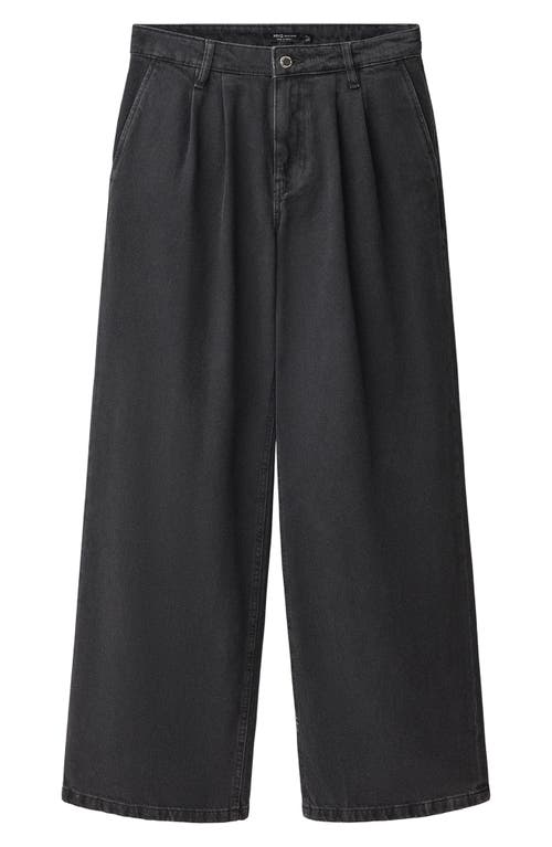 Shop Mango Pleated Wide Leg Jeans In Black Denim