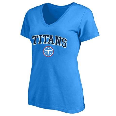 Women's Fanatics Light Blue Tennessee Titans Plus Size Arch Over Logo V-Neck T-Shirt