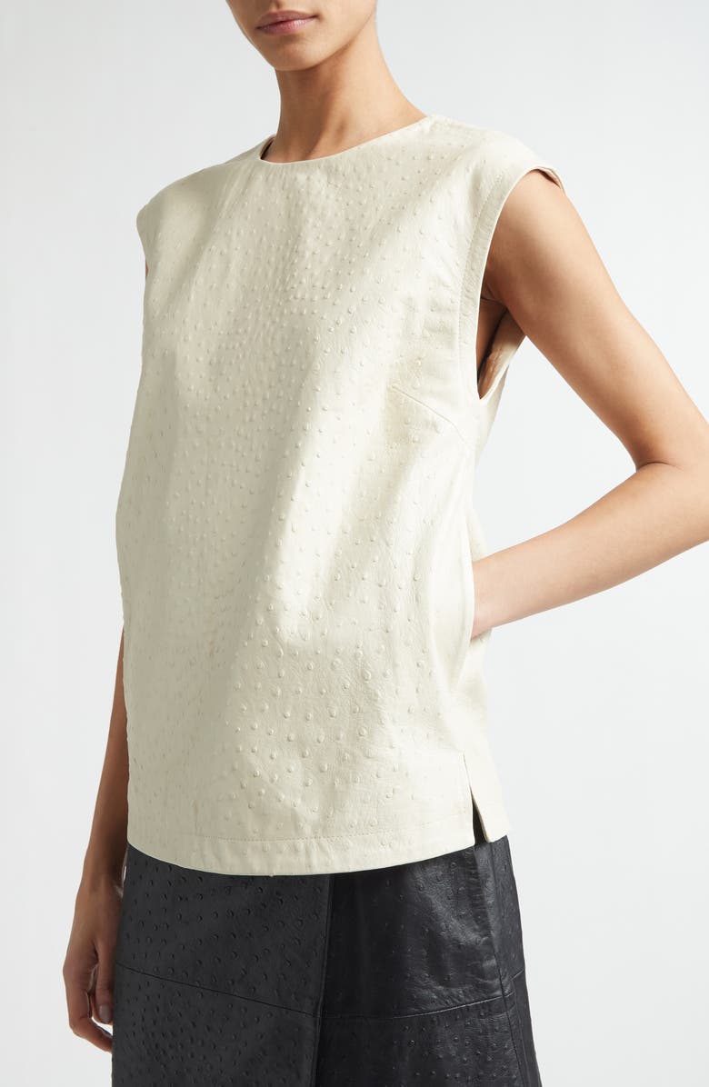 LOULOU DE SAISON Fiza Ostrich Embossed Lambskin Leather Top, Alternate, color, Ivory