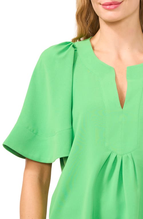 Cece Flutter Sleeve Crepe Top In Medium Green