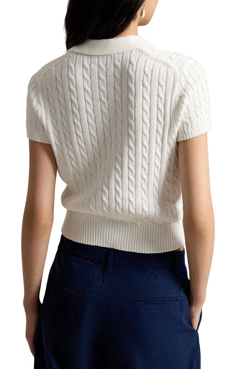 Polo Ralph Lauren Cable Knit Crop Cotton Polo Sweater, Alternate, color, White