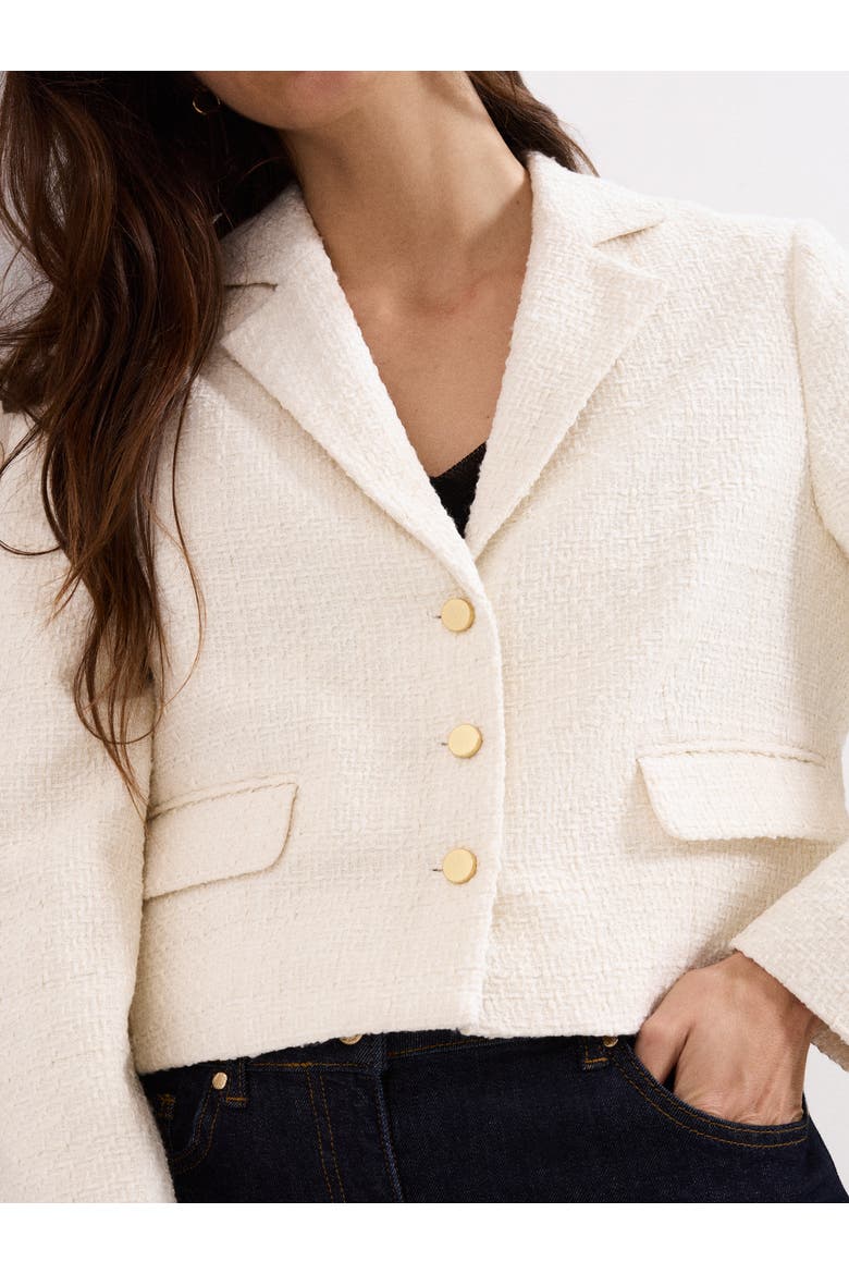 Adria Cropped Textured Jacket Blazer, Alternate, color, Ivory