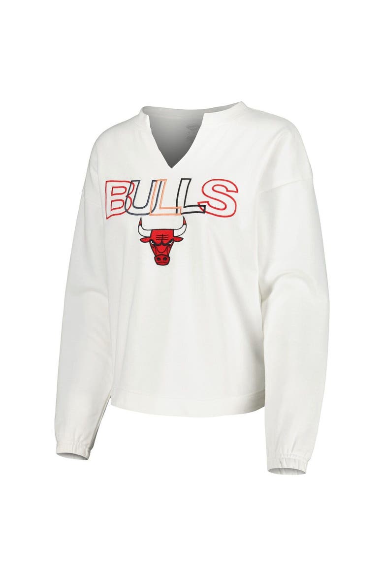 Women's Concepts Sport  White Chicago Bulls Sunray Notch Neck Long Sleeve T-Shirt, Alternate, color, White