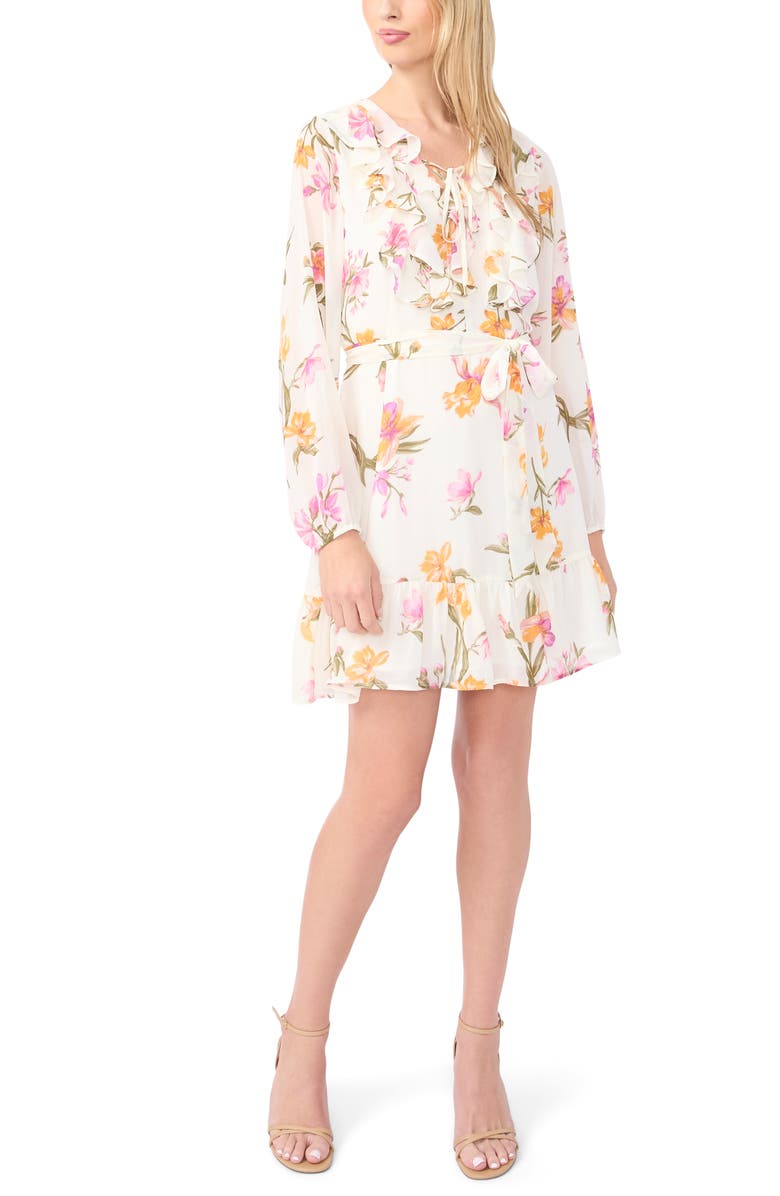 Halogen<sup>®</sup> Floral Print Long Sleeve Minidress, Main, color, New Ivory