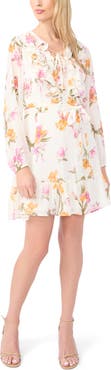 Halogen® Floral Print Long Sleeve Minidress