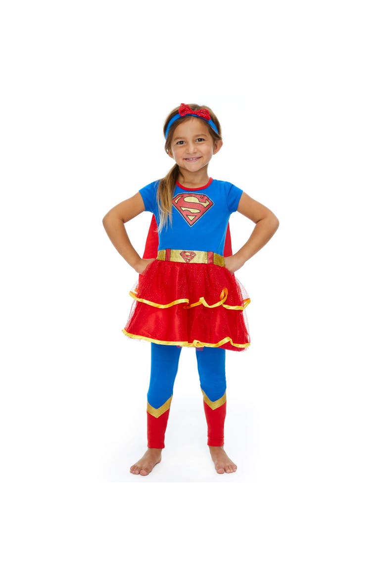 Justice League Dress and Leggings Set with Cape, Alternate, color, Supergirl Blue