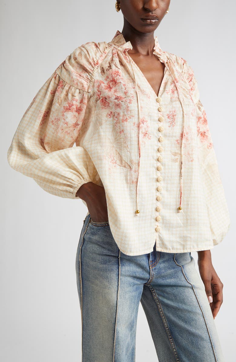 Zimmermann Tropical Floral Billow Ramie Shirt, Alternate, color, 