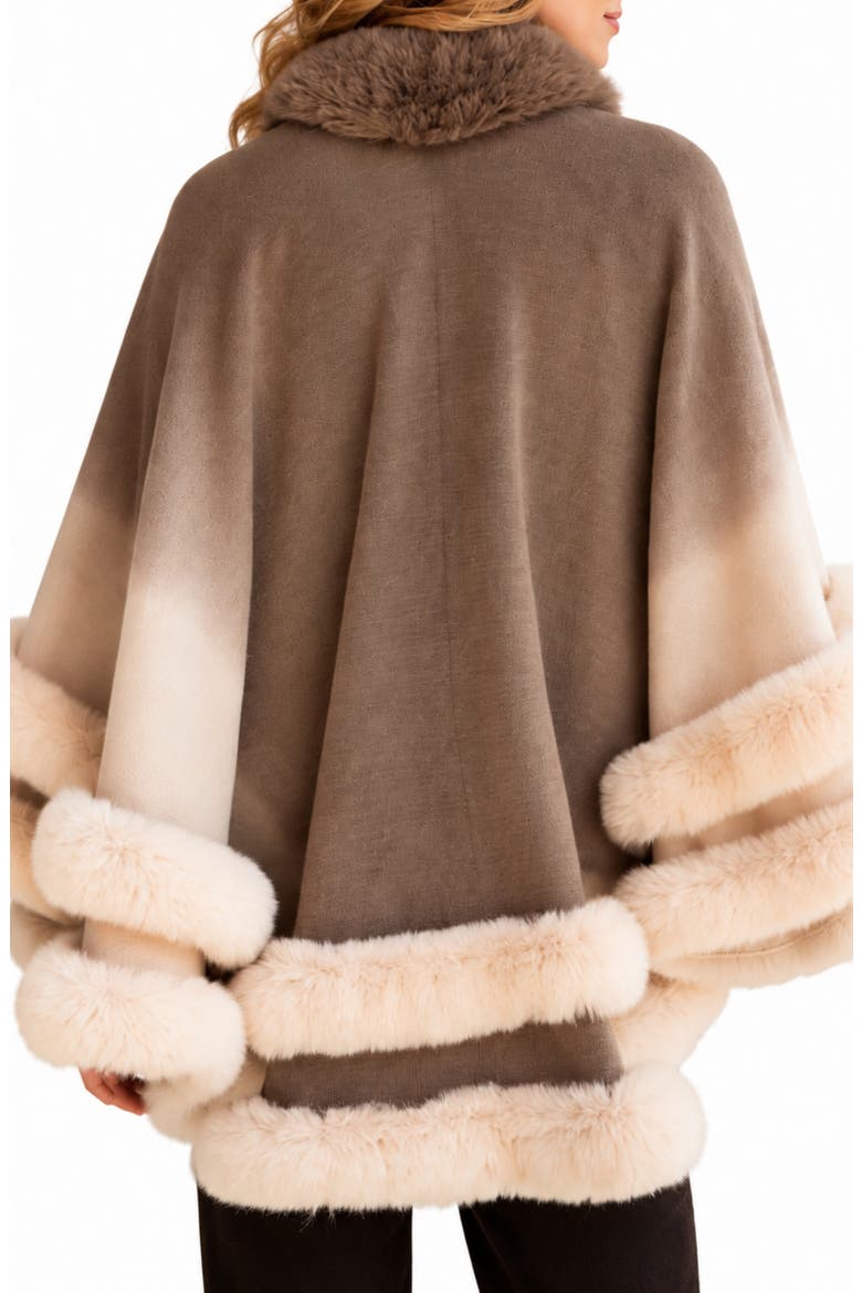 Ombre Faux Fur Trimmed Cape, Alternate, color, LIGHT BROWN