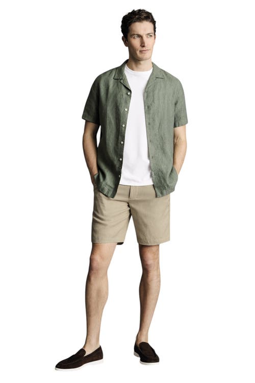 Charles Tyrwhitt Linen Shorts In Brown